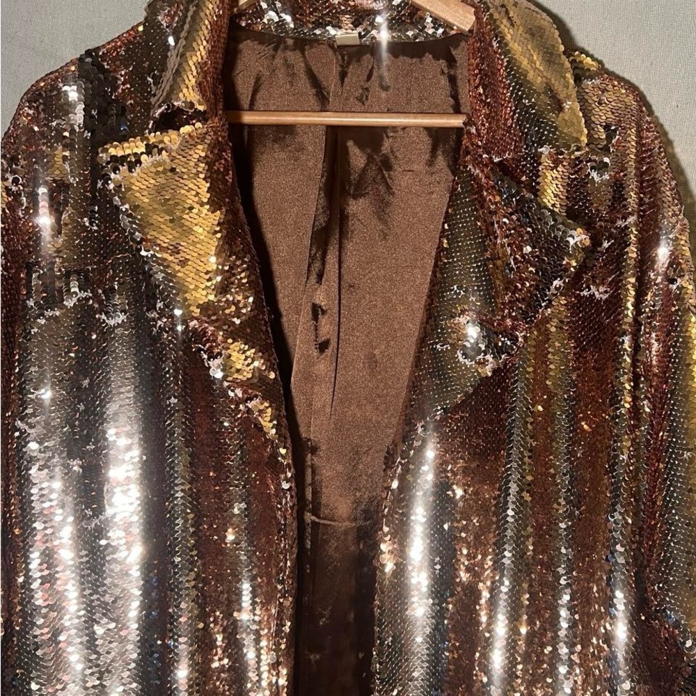 Custom Large Gold Sequin Long Coat - Picture 2 of 5